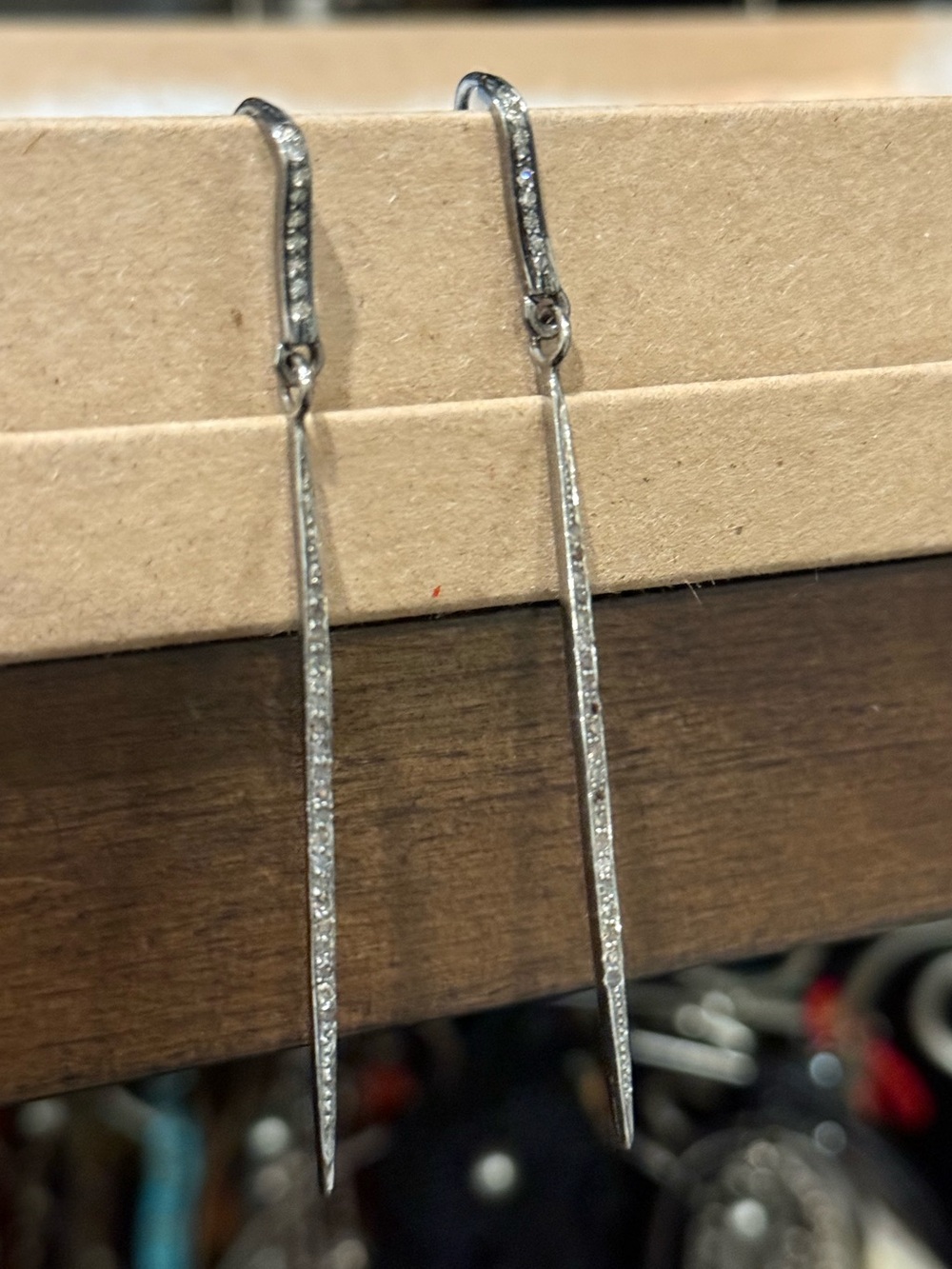 Like New Jennifer Lyon Sterling and diamond bar earrings - Picture 2 of 8